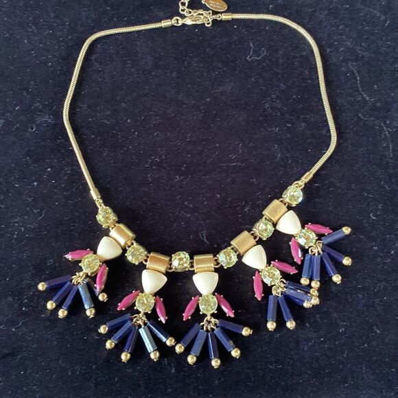 Ann Taylor Whimsical Statement Necklace Gold Tone Rhinestone People Children - Picture 1 of 6